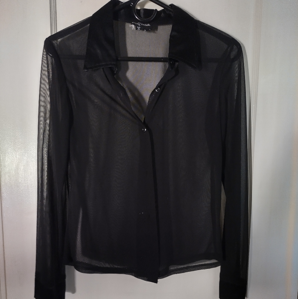 Black see thru silk blouse